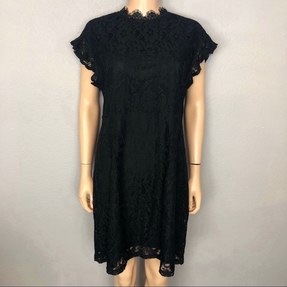 Who What Wear Black Lace Flutter Sleeve Dress - Picture 2 of 8